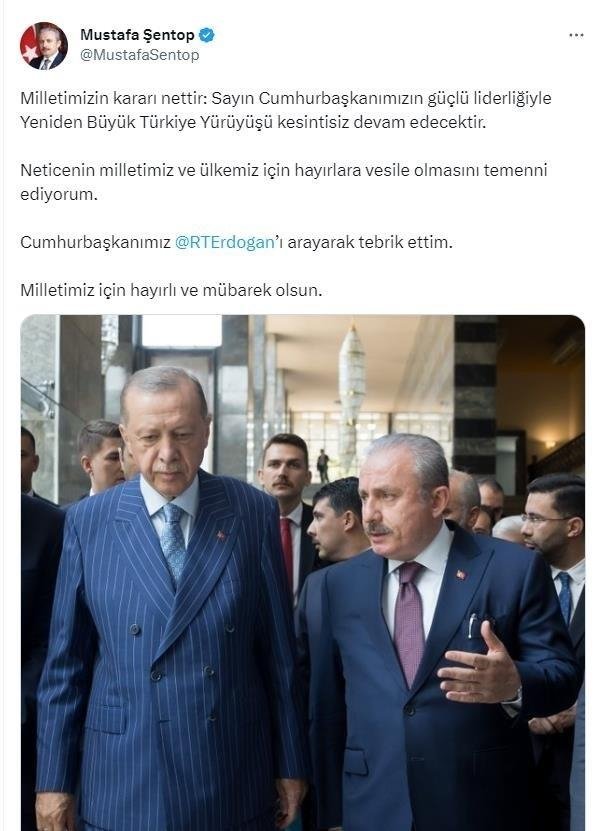 Meclis Başkanı Şentop’tan Başkan Recep Tayyip Erdoğan’a tebrik telefonu