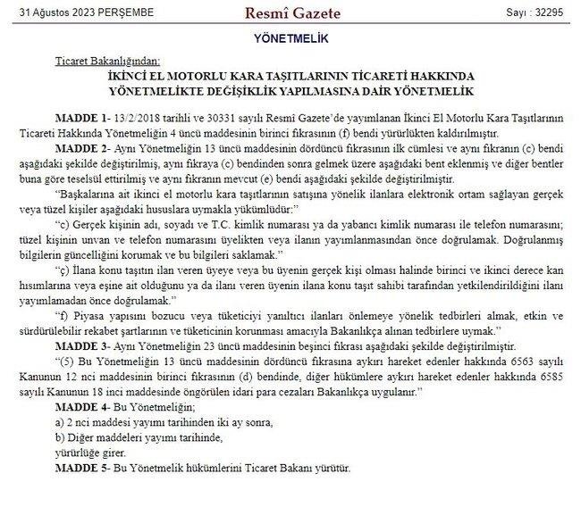 İkinci el araç ve gayrimenkul satışında yeni dönem! Resmi Gazete’de yayımlandı