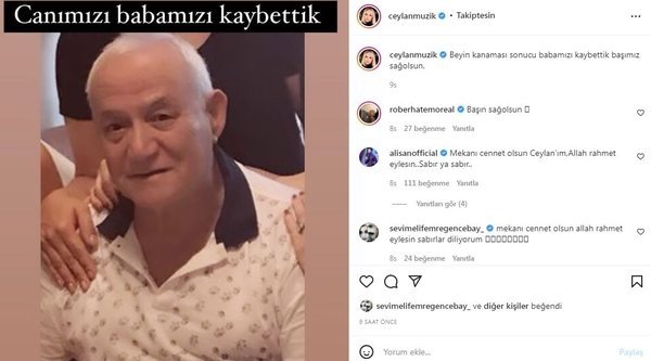 Türkücü Ceylan acısını sosyal medya hesabından paylaştı