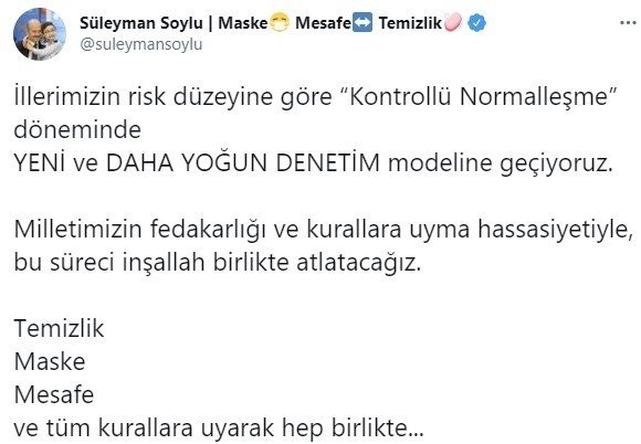 Son dakika: İçişleri Bakanı Soylu’dan normalleşme açıklaması