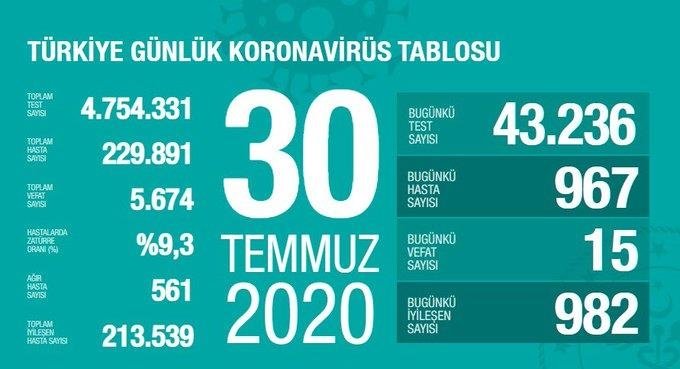 İşte 30 Temmuz korona tablosu! Bakan koca açıkladı