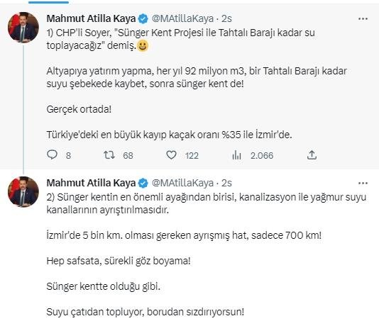 AK Partili Kaya’dan Soyer’e su çıkışı: Çatıdan topluyor borudan sızdırıyorsun