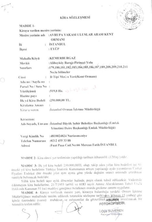 Orman Genel Müdürlüğü, Kemerburgaz Kent Ormanı’nı 2012’de İBB’ye kiralamış!