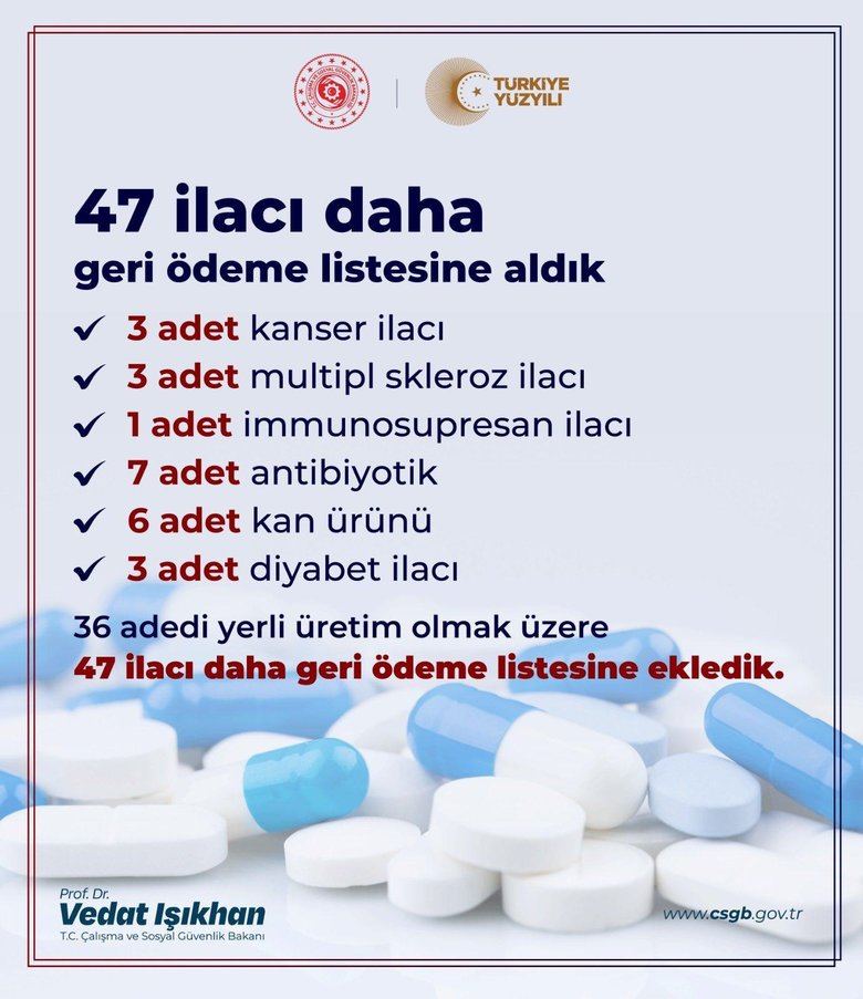 47 ilaç daha geri ödeme listesine alındı