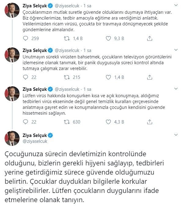 Milli Eğitim Bakanı Ziya Selçuk’tan ailelere uyarı