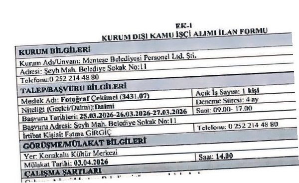 Menteşe Belediyesi’nde fotoğraf çekimci aranıyor