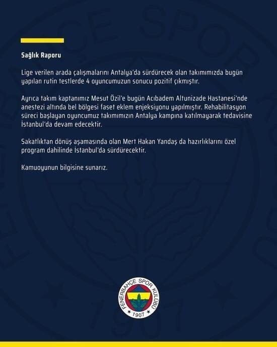 Fenerbahçe’de 4 futbolcu koronavirüse yakalandı