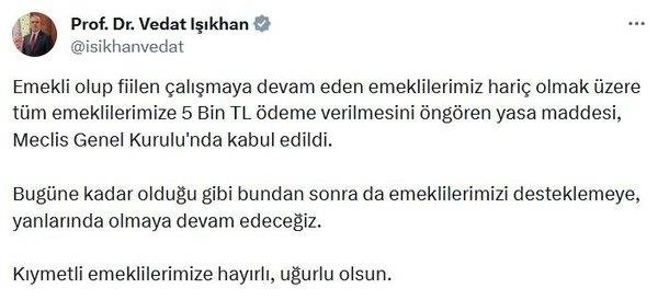 5 bin TL ikramiye Meclis’ten geçti! Emeklilere müjdeyi Başkan Erdoğan vermişti