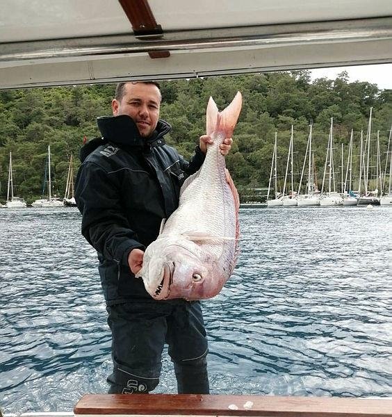 Muğla’da oltayla 13 kilo 890 gramlık trança balığı yakaladı
