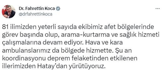 Bakan Koca’dan Kahramanmaraş depremi açıklaması: Hava ve kara ambulanslarımız bölgede hizmette