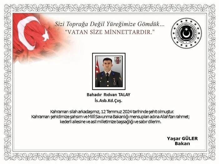 Pençe-Kilit Harekatı bölgesinden acı haber! 1 asker şehit oldu