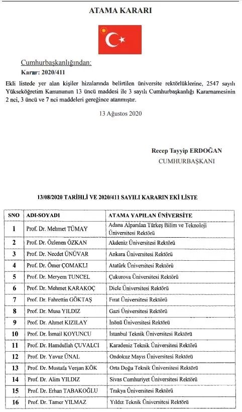 Başkan Erdoğan, 16 üniversiteye rektör ataması yaptı